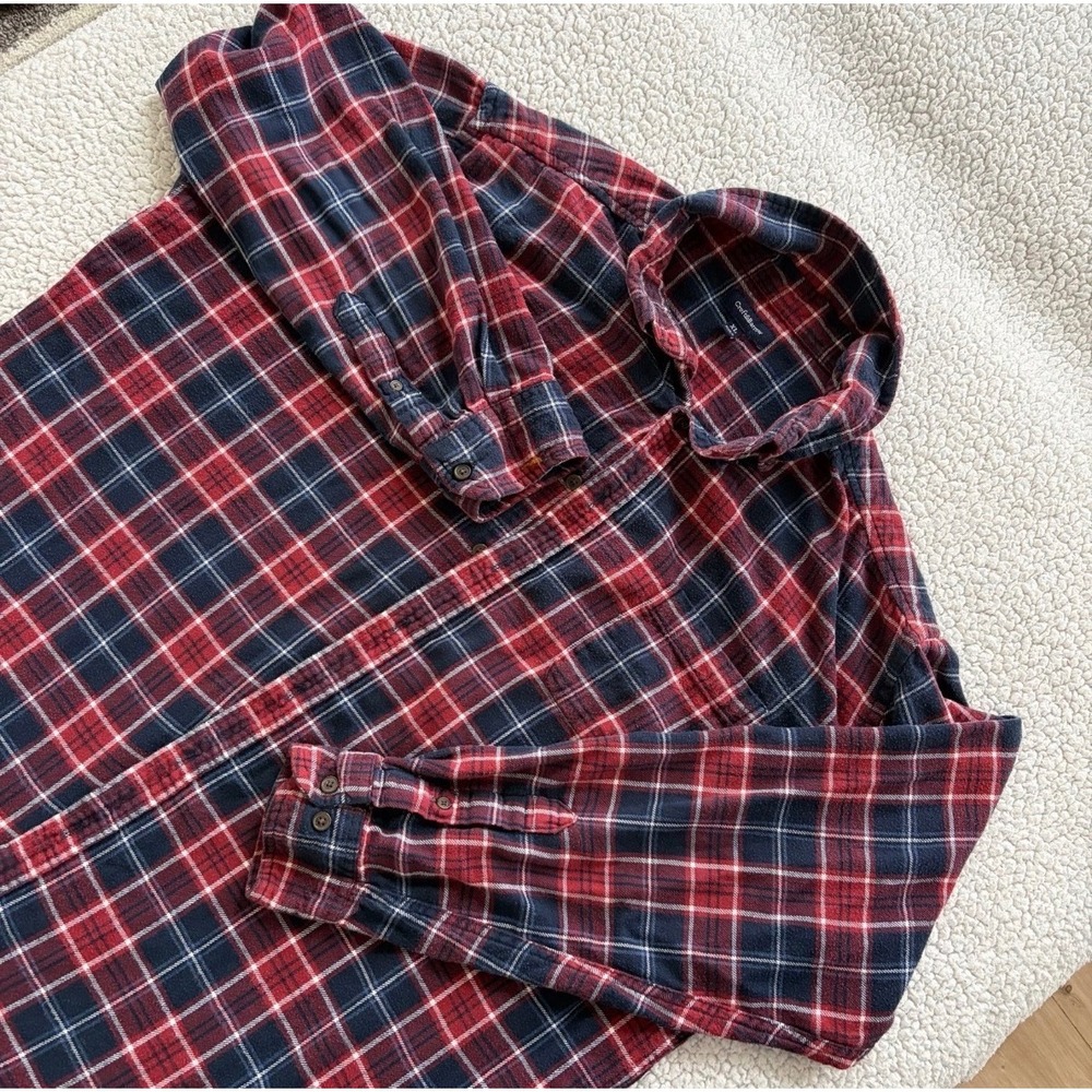Croft & Barrow Mens XL Red Navy Blue Plaid Flannel Button Down Shirt Cotton